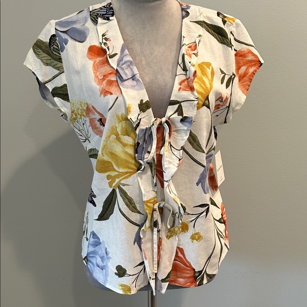 Ellen Tracy Whimsical Linen Blouse L